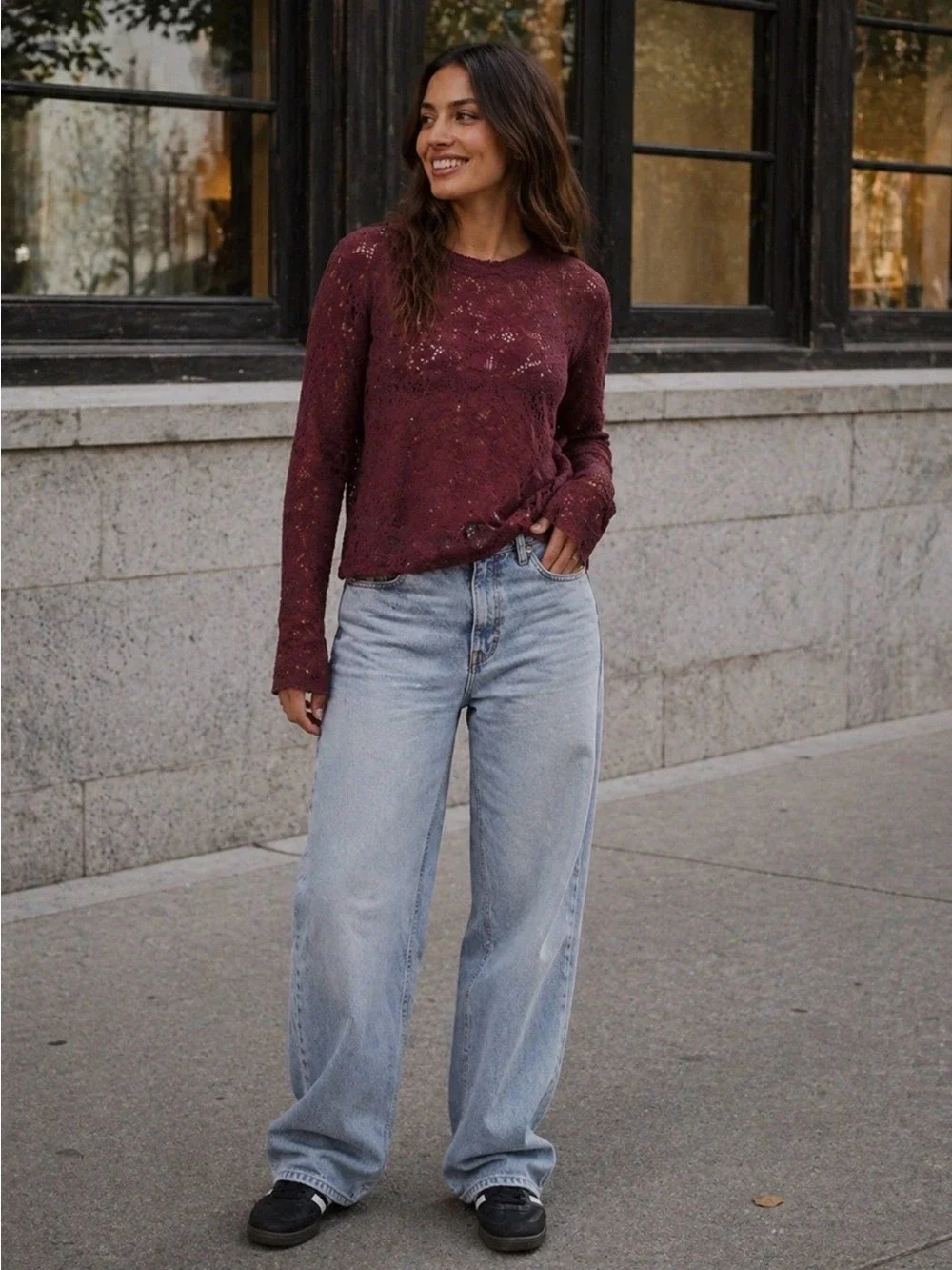 FREE PEOPLE IN THE MEADOW PURPLE LACE LONG SLEEVE TEE TSHIRT TOP LARGE BOHO